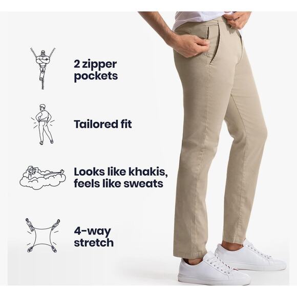 Birddog Pants Khaki 34 Waist x 29” Inseam (Altered) Performance Golf Office - Picture 3 of 16